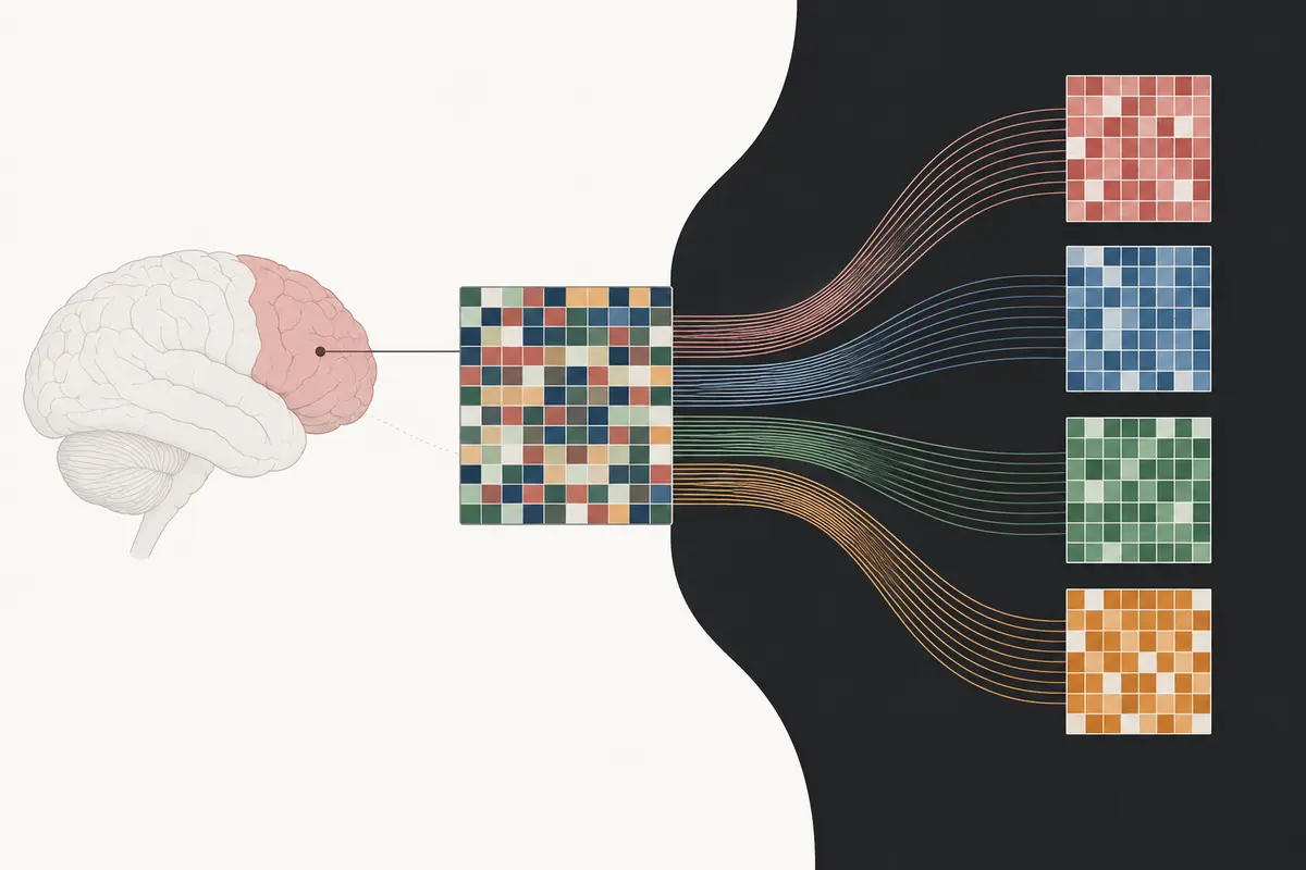 Illustration of bulk brain DNA methylation measurements resolving into four cell-type-specific signal patterns
